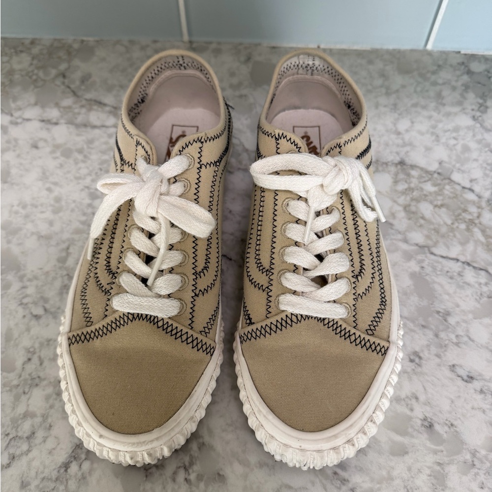 Vans Beige Canvas Sneakers with Black Detailing